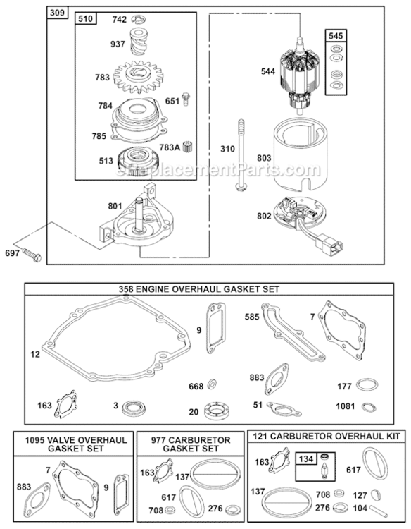 Page J Diagram and Parts List for 12C800  Briggs and Stratton Engine